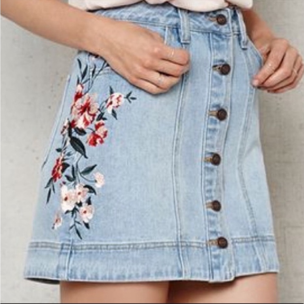 PacSun Los Angeles Floral Embroidered Jean Mini Skirt